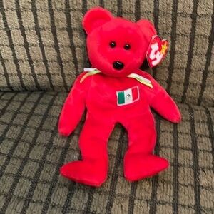 TY Beanie Baby Vintage 1999 Red Osito Mexican Bear Embroidered Flag